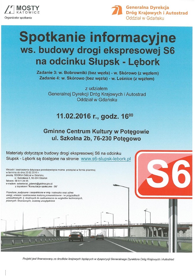 Spotkanie informacyjne w sprawie budowy drogi ekspresowej S6 na odcinku Słupsk-Lębork - 11 lutego 2016 w GCK w Potęgowie