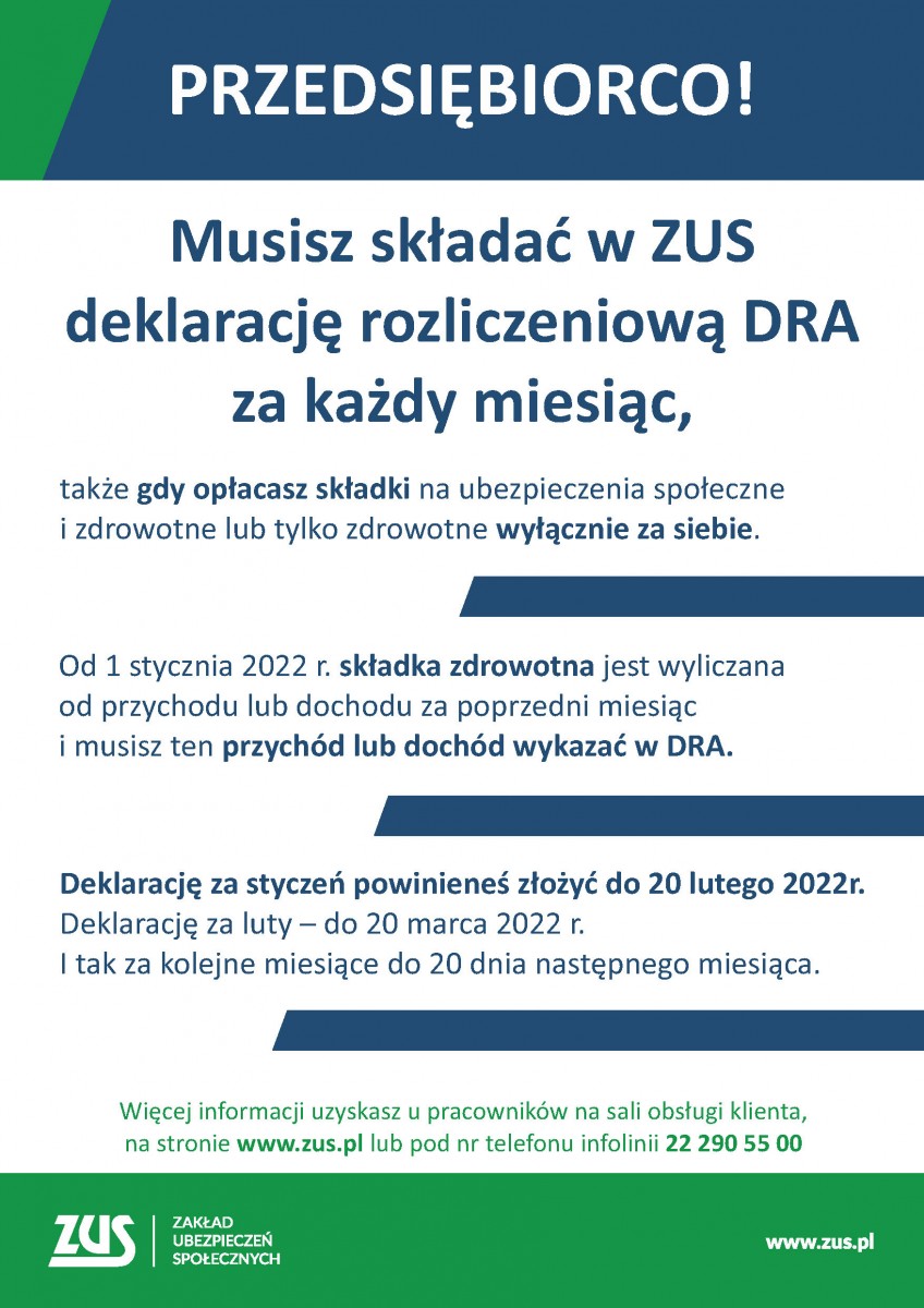 Plakat z informacją o zmianach w dokumentacji ZUS