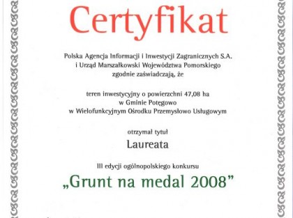 Zdjęcie Certyfikatu III edycji ogólnopolskiego konkursu Grunt na medal 2008